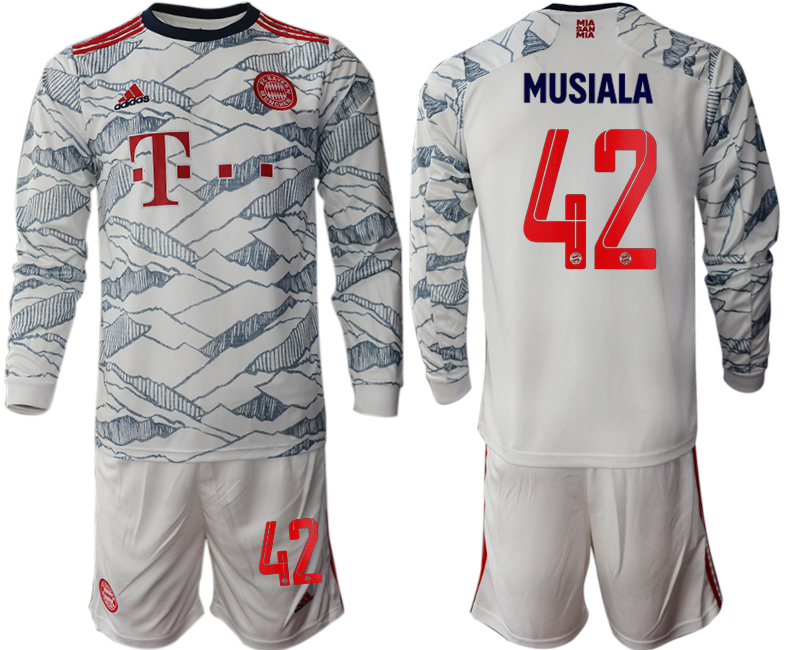 Men 2021-2022 Club Bayern Munich Second away white Long Sleeve #42 Soccer Jersey->bayern munich jersey->Soccer Club Jersey